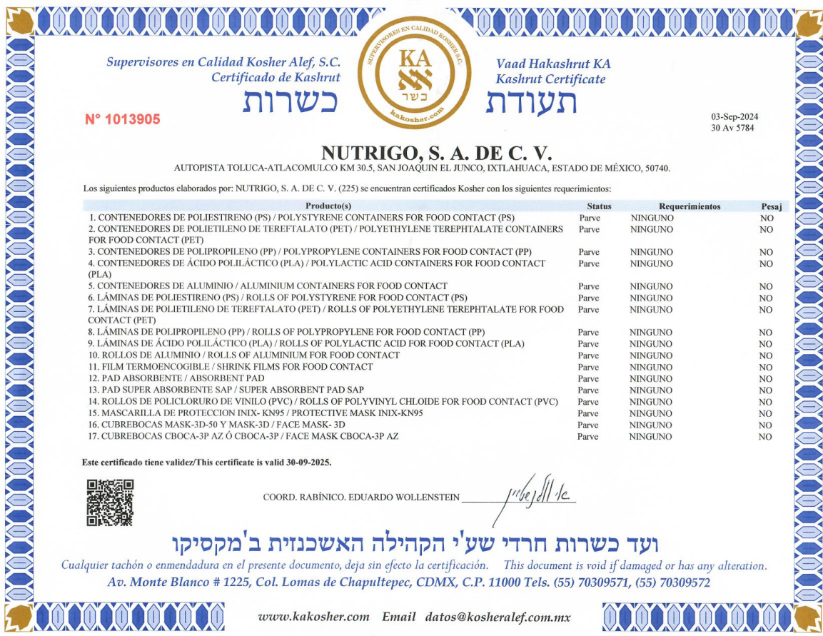 Certificado Kosher 2024